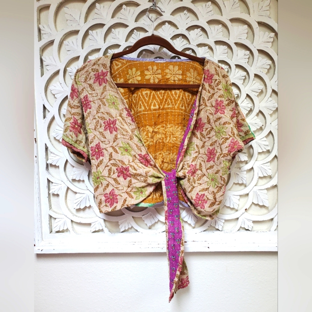Kantha Hand Crafted Wrap Top Shrug Small Petite Medium NWOT